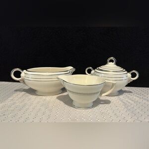 Vintage 1940's Crown Potteries Creamer & Sugar, & Carrollton Creamer Made in USA